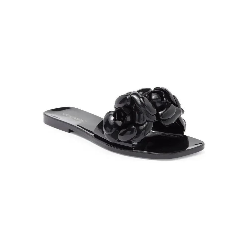 ✨JEFFREY CAMPBELL Floralee Slide Sz 7 Sandal In Black Shiny✨